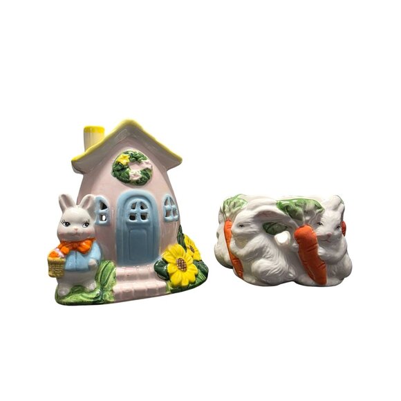 Ceramic Bunny House & Rabbit Carrot Bowl Easter Decor - Picture 8 of 10